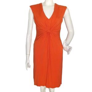 CALVIN KLEIN Dress, 4, Orange jersey, Gathered Waist, Sleeveless, V-neckline